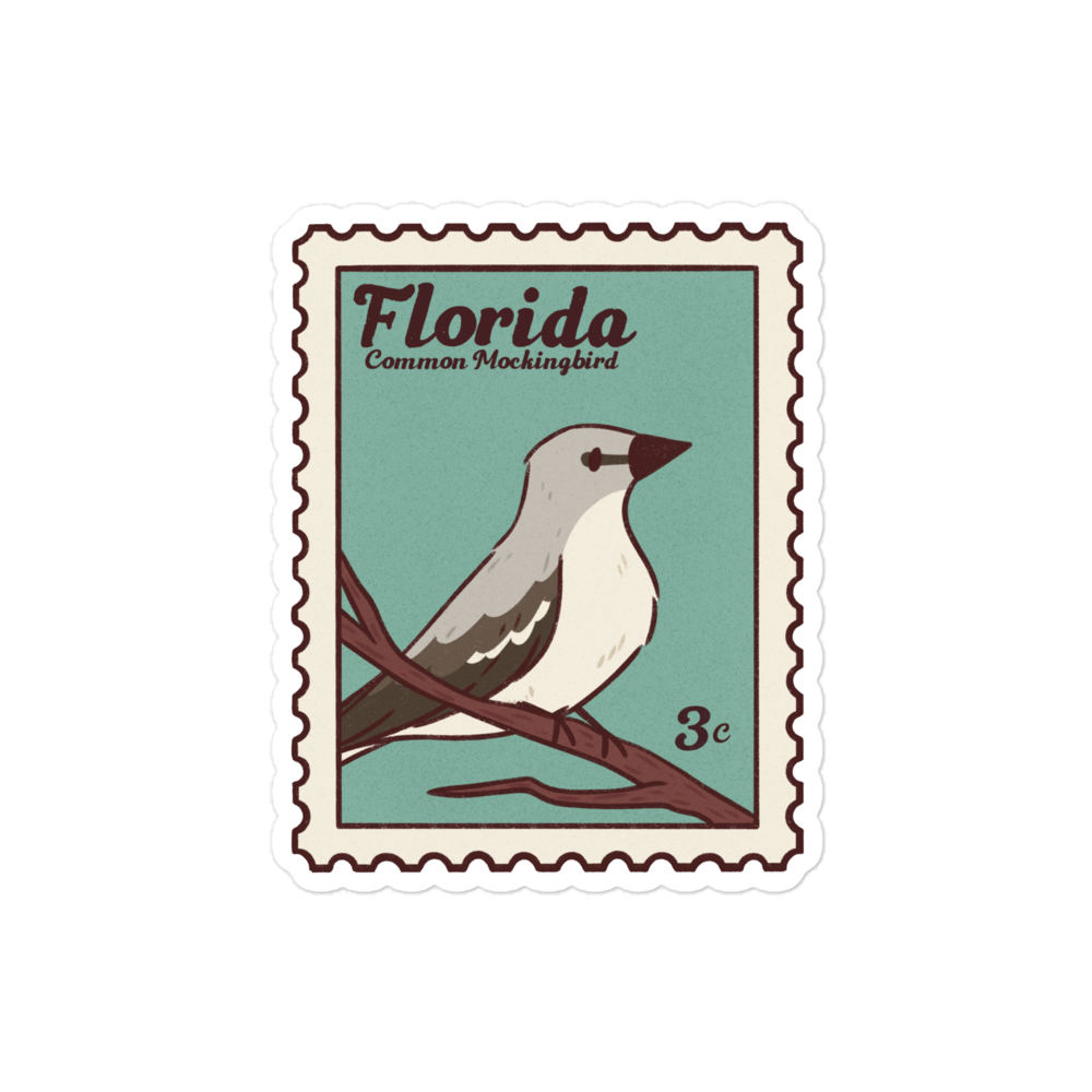 Florida Statebird, Common Mockingbird, Sticker, - Traveling Toads